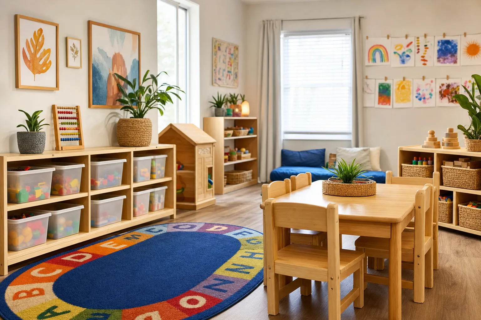 Bright and colorful classroom with age-appropriate learning materials